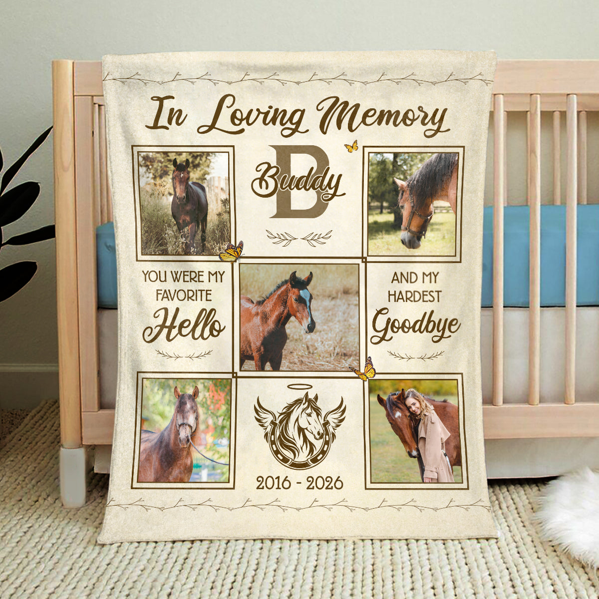 Horse Memorial Photo Blanket, Custom Horse Photo Collage Blanket, Horse Loss Remembrance Gift, Pet Memorial Gift, In Loving Memory Of Horse