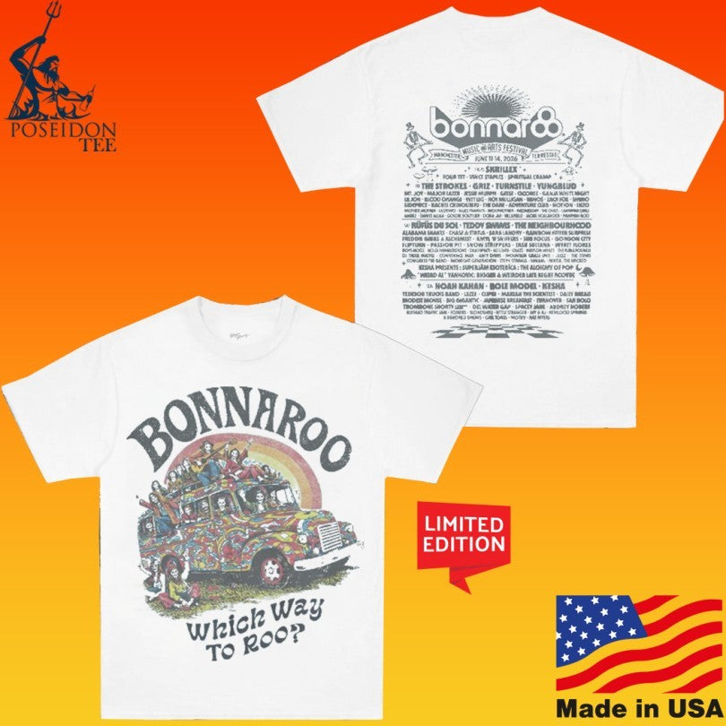 Bonnaroo Music & Arts Which Way To Roo Festival Skeleton Bus T-shirt