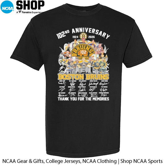 Boston Bruins 102nd Anniversary 1924-2026 Thank You For The Memories Signatures T-Shirt