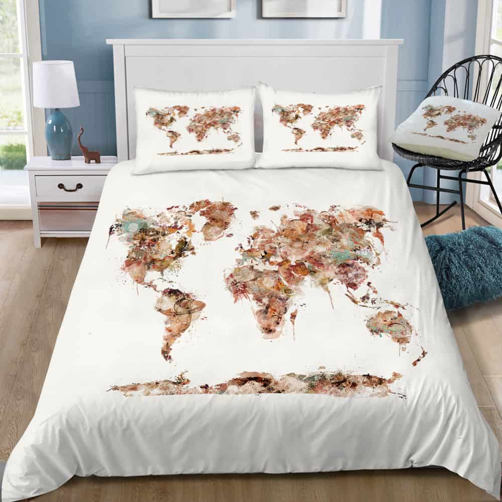 World Map Watercolor Bedding Set (Duvet Cover & Pillow Shams)