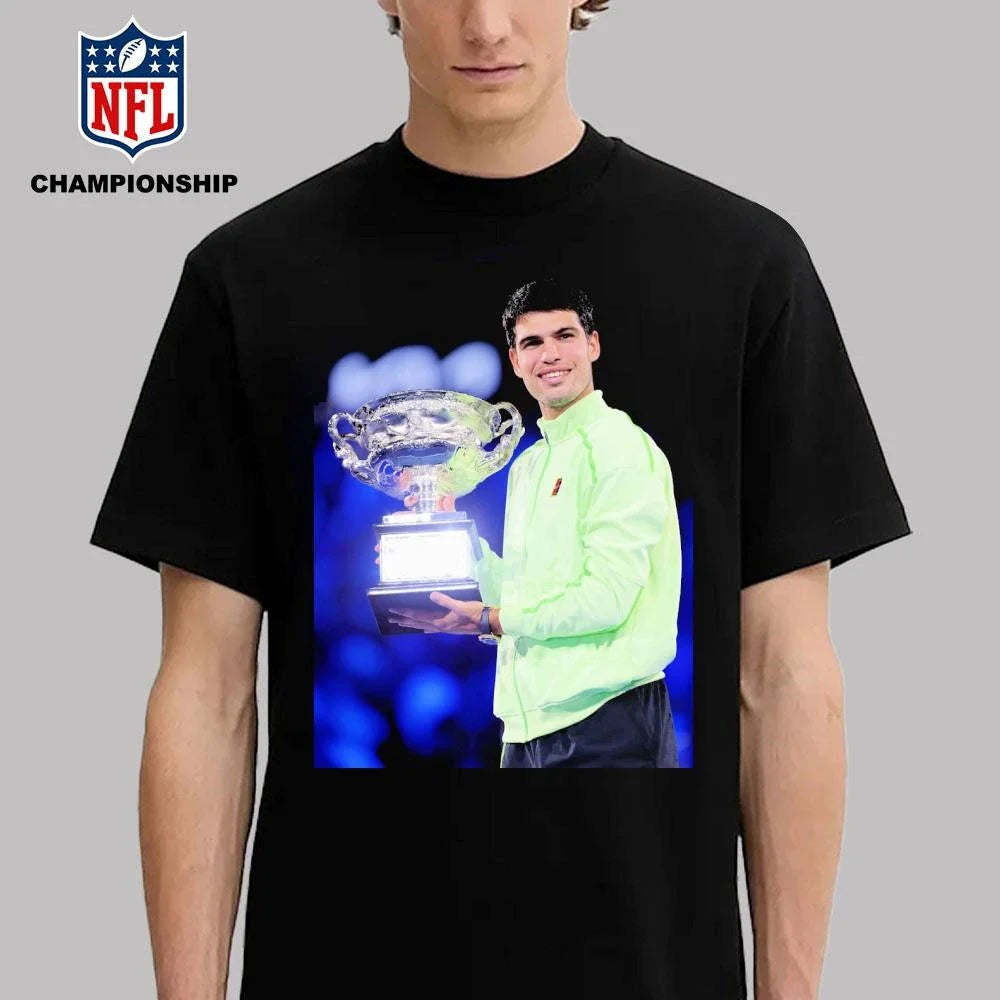 Carlos Alcaraz 2026 Australia Open Champion Holding Trophy Photo Shirt