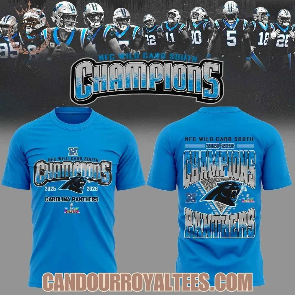 Carolina Panthers NFC Wild Card South Champions 2025-2026 Blue 2 Sides Shirt