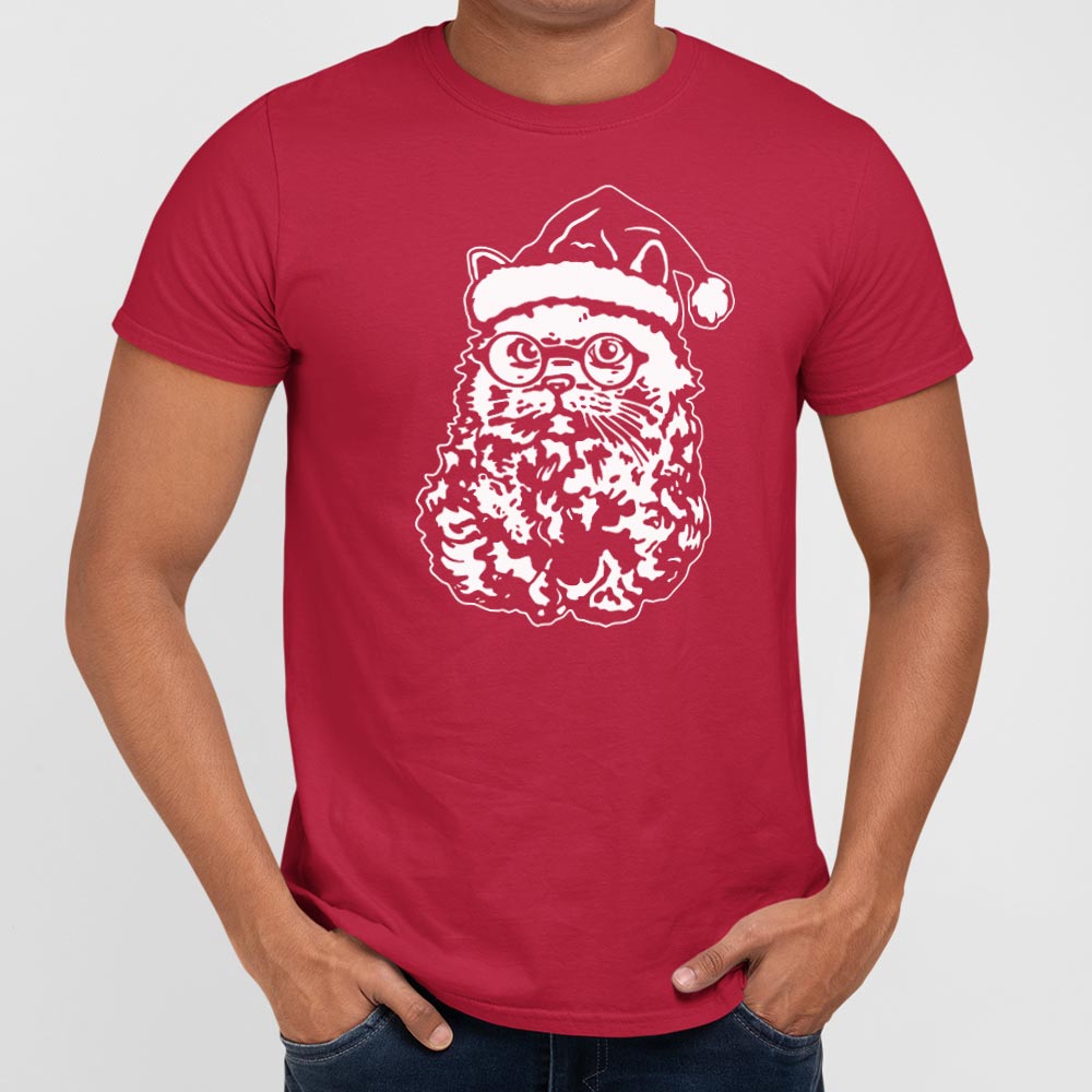 Cat Santa with Beard, Glasses, and Santa Hat