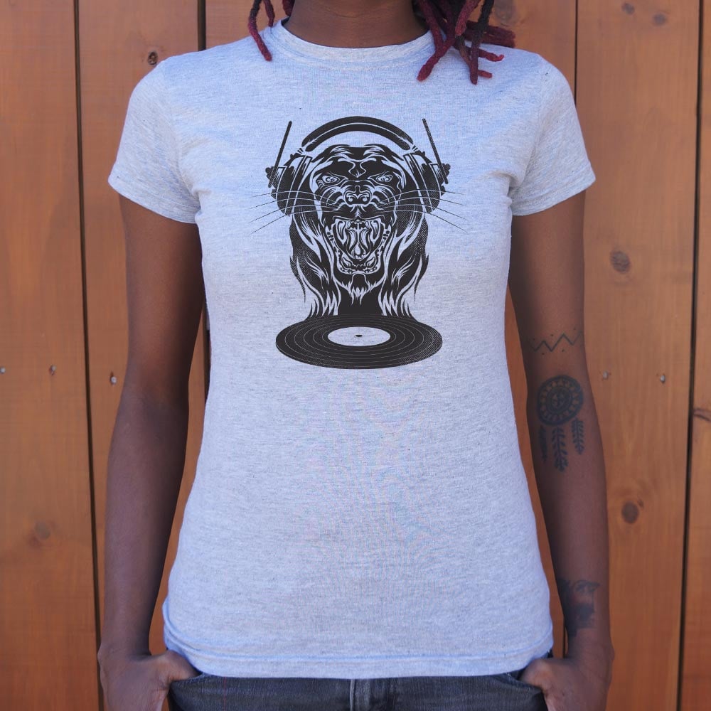 Cat Scratch Fever Roaring Lion DJ with Headphones and Vinyl Record