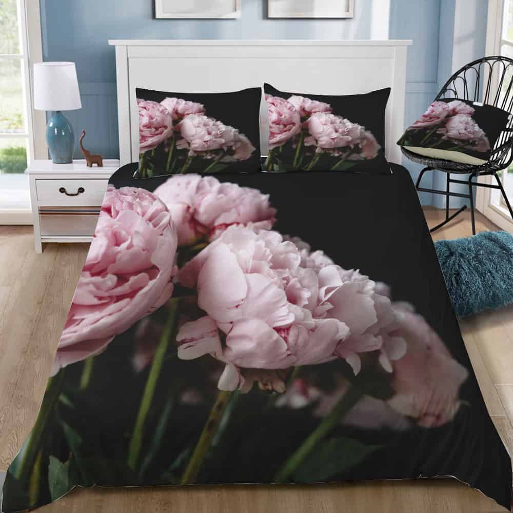 Peony On Black Bedding Set (Duvet Cover & Pillow Shams)