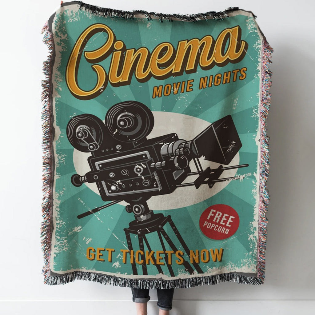 cinema retro posters Woven Tapestry Throw Blanket with Fringe