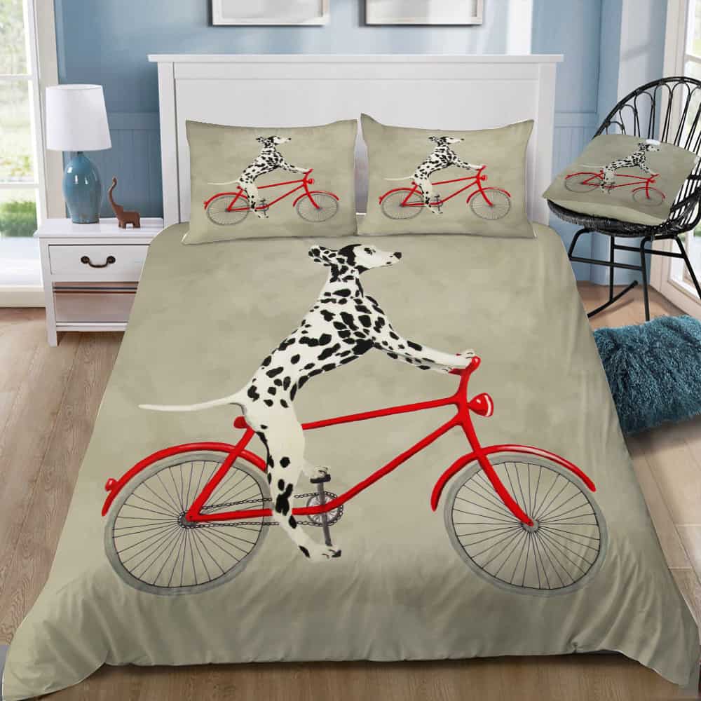 Dalmatian On Bicycle Bedding Set (Duvet Cover & Pillow Shams)