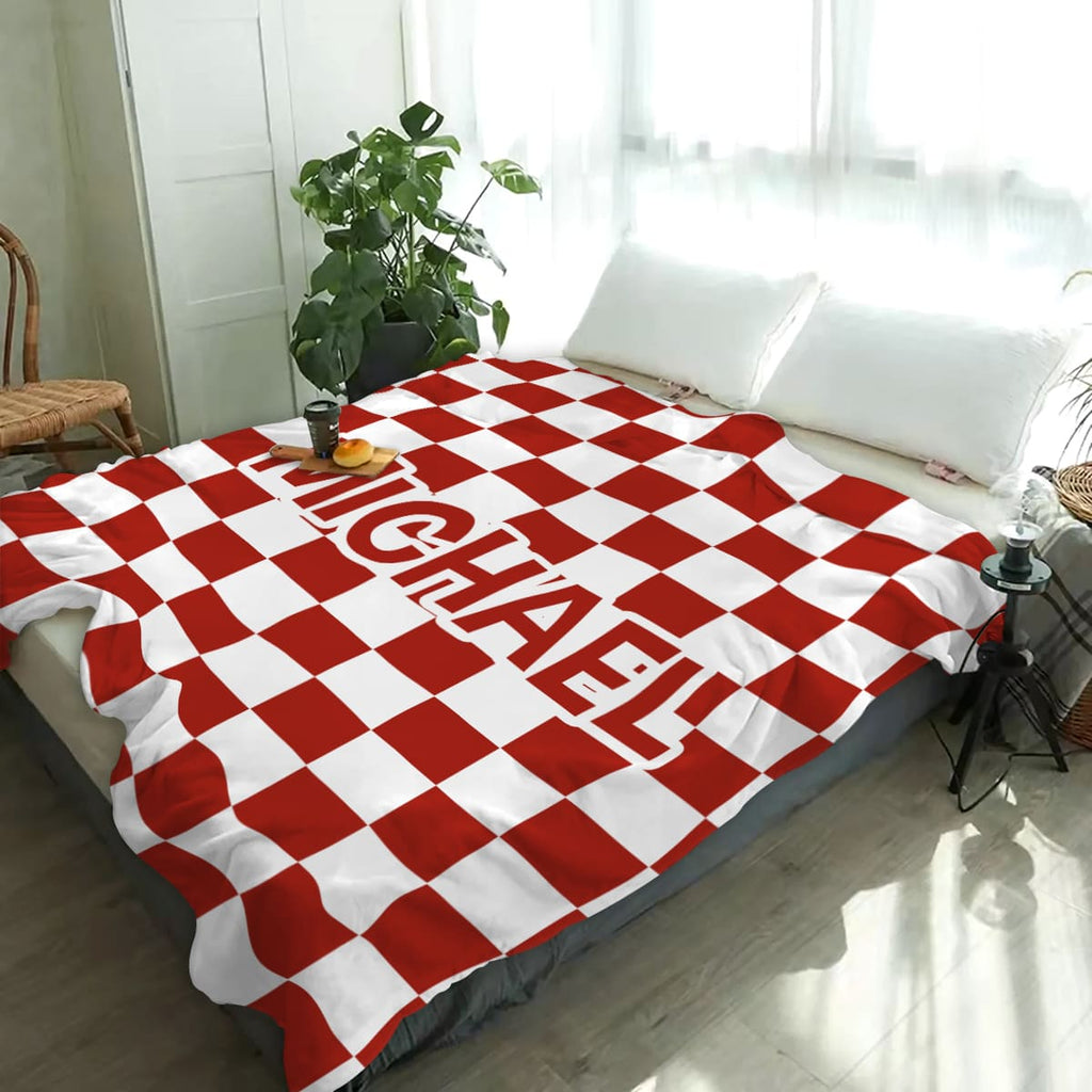 Custom Name Checkerboard Blanket, Personalized Throw Blanket, Name Blanket, Teen Boy Gift, Personalized Checker Design Blanket