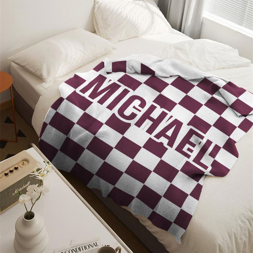 Custom Name Checkerboard Blanket, Personalized Throw Blanket, Name Blanket, Teen Boy Gift, Personalized Checker Design Blanket