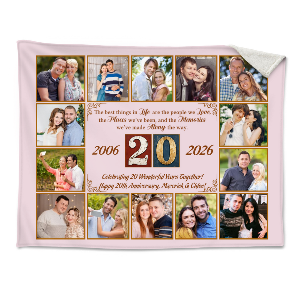 20th Anniversary Photo Blanket, Personalized Wedding Anniversary Gift for Parents, 20 Years of Marriage Couple Blanket, Custom Wedding Anniversary Keepsake