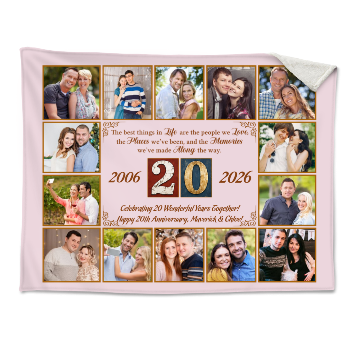 20th Anniversary Photo Blanket, Personalized Wedding Anniversary Gift for Parents, 20 Years of Marriage Couple Blanket, Custom Wedding Anniversary Keepsake