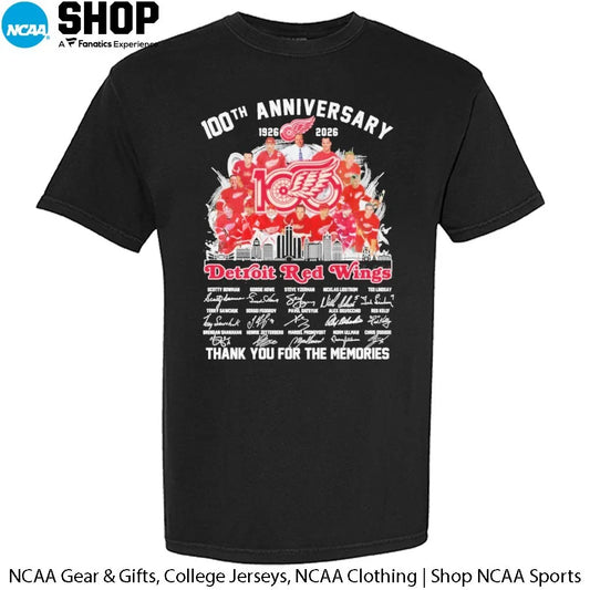Detroit Red Wings 100th Anniversary 1926-2026 Thank You For The Memories Signatures T-Shirt