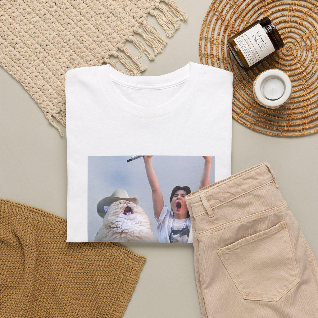 Yoongi Yawn Cat White Heavy Tee Bangtan Kpop Concert World Tour Merch 2026 (3)