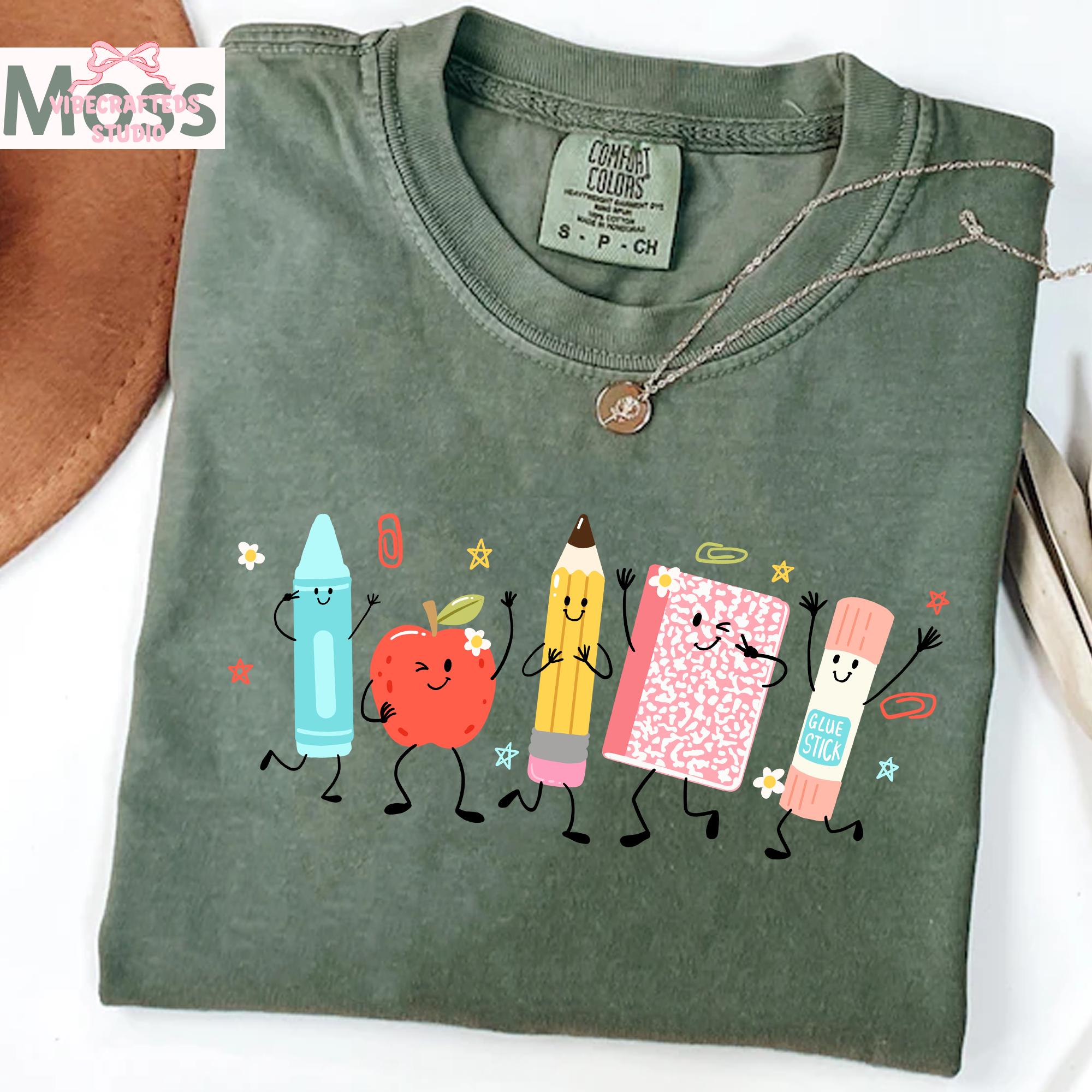 School Supplies Comfort Colors Back School Teacher Crayon Pencil Notebook Tee Kindergarten Teacher (4)