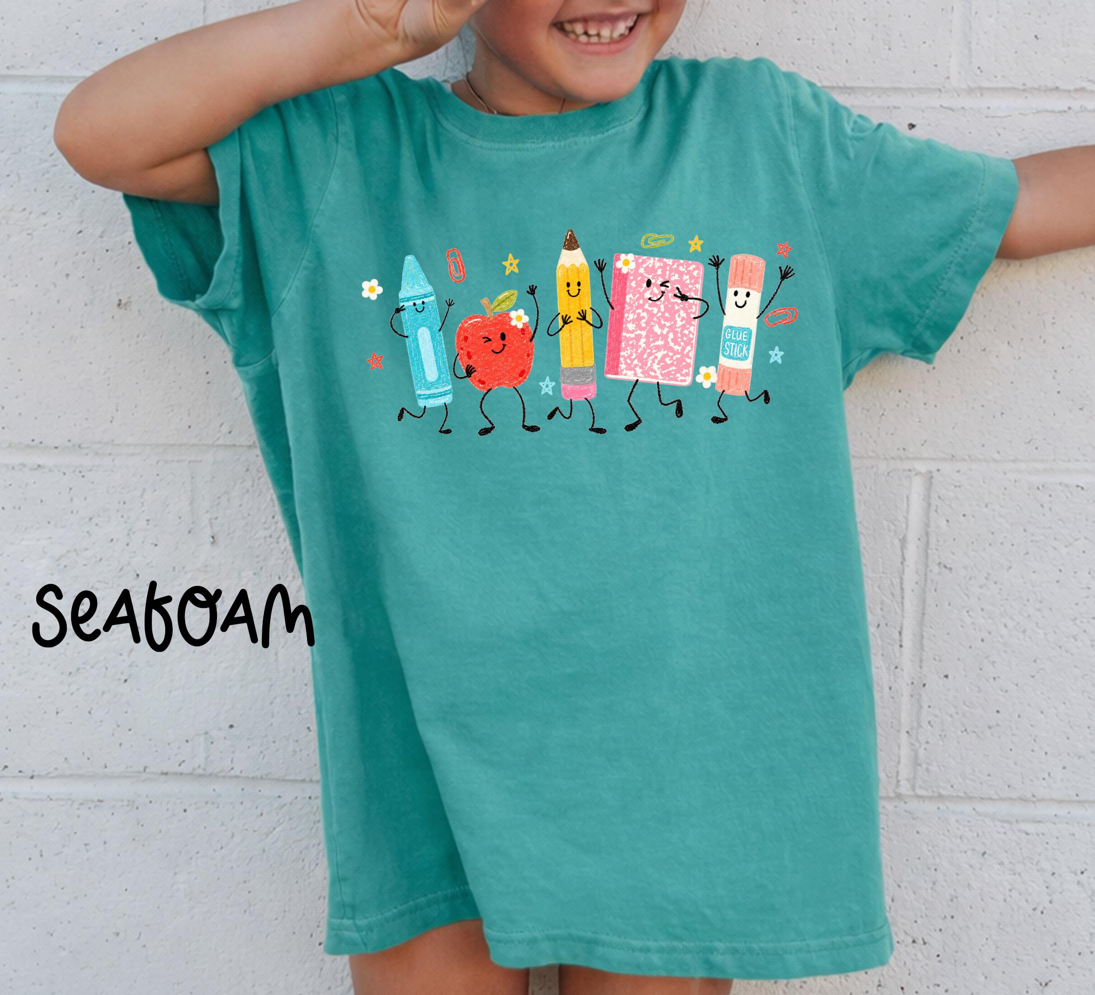 School Supplies Comfort Colors Back School Teacher Crayon Pencil Notebook Tee Kindergarten Teacher (3)