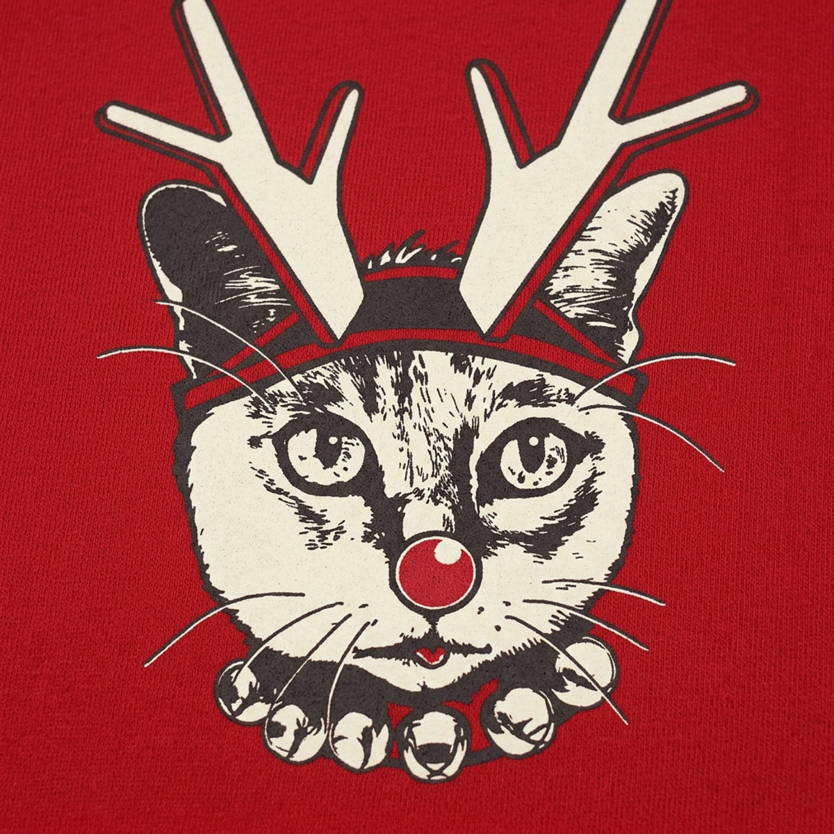 Feline Reindeer Cat with Antlers and Red Nose