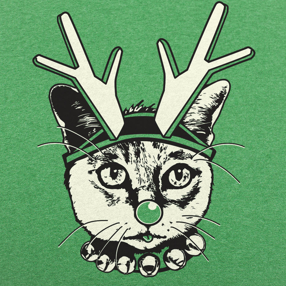 Feline Reindeer Cat with Antlers and Red Nose