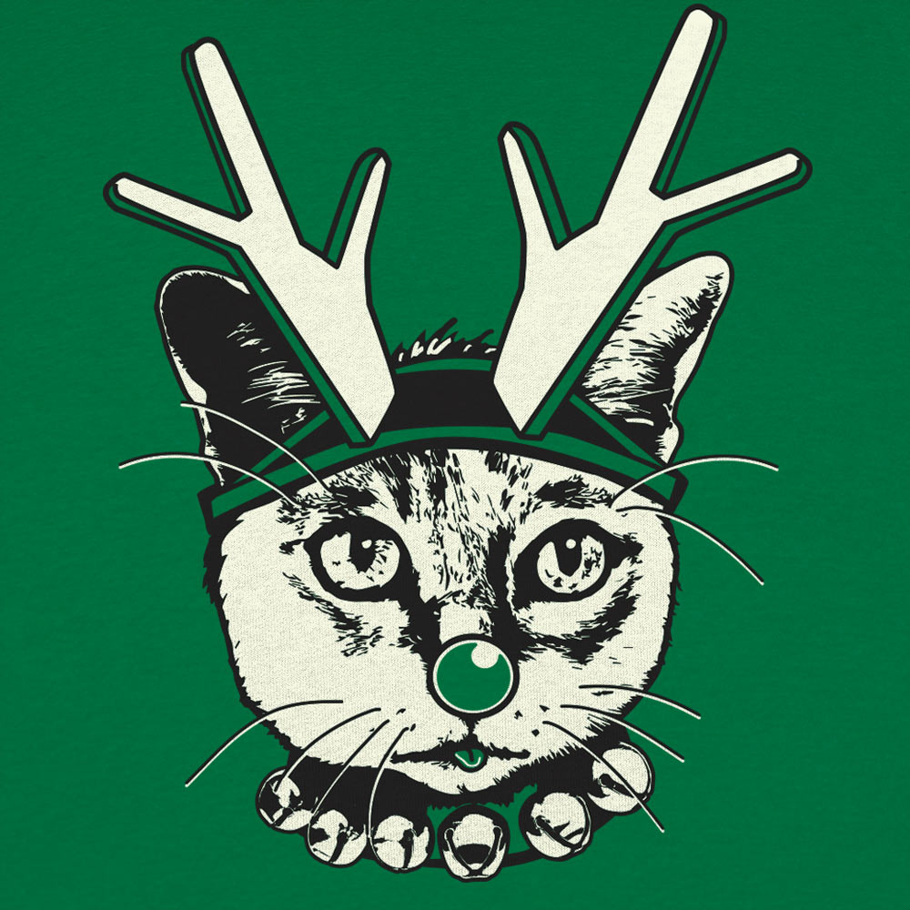 Feline Reindeer Cat with Antlers and Red Nose