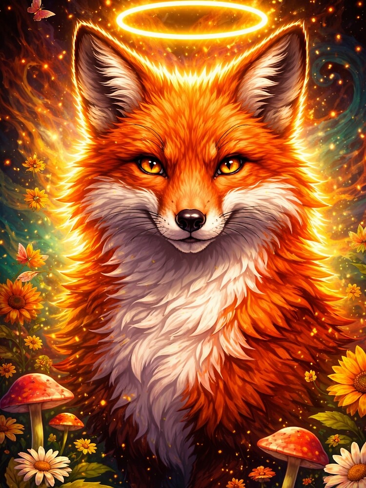 Mystic Halo Fox – Glowing Fantasy Forest Fox Art by GoldenDreamGallery