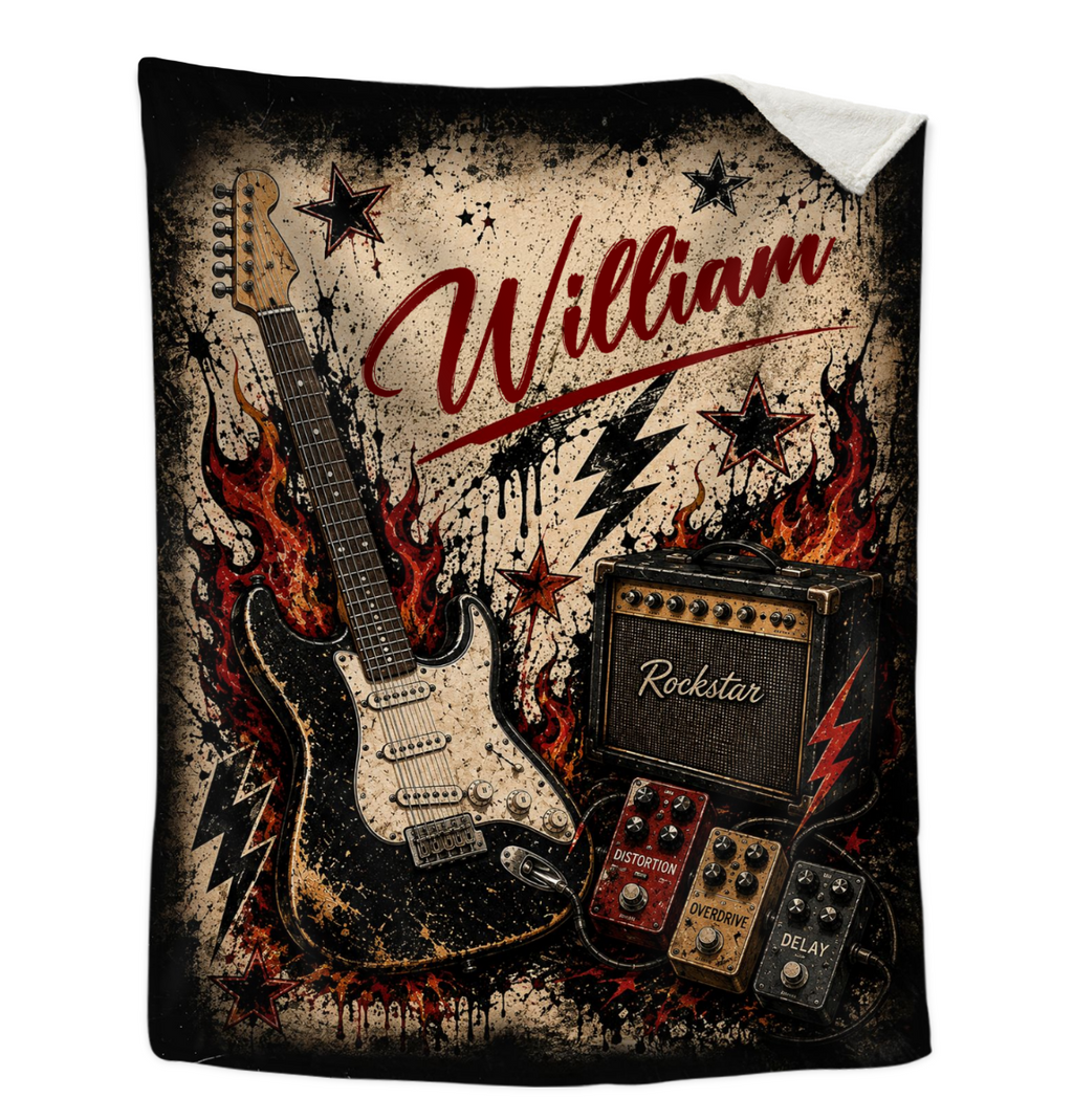 Personalized Electric Guitar Blanket, Electric Guitar Player Gift, Custom Guitarist Gift, Rock Guitar Blanket, Guitar Lover Gift, Rock Music Gift
