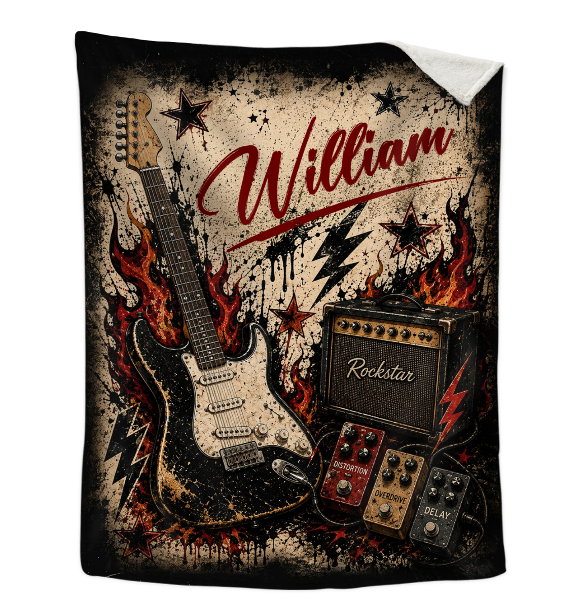 Personalized Electric Guitar Blanket, Electric Guitar Player Gift, Custom Guitarist Gift, Rock Guitar Blanket, Guitar Lover Gift, Rock Music Gift