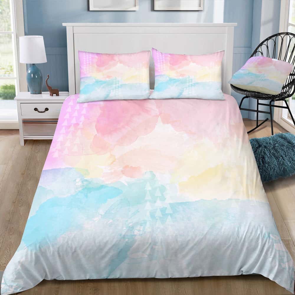 Pastel Rainbow Watercolor Bedding Set (Duvet Cover & Pillow Shams)