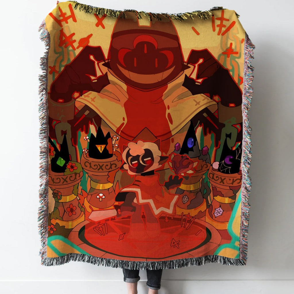 game cult of the lamb Woven Tapestry Throw Blanket with Fringe