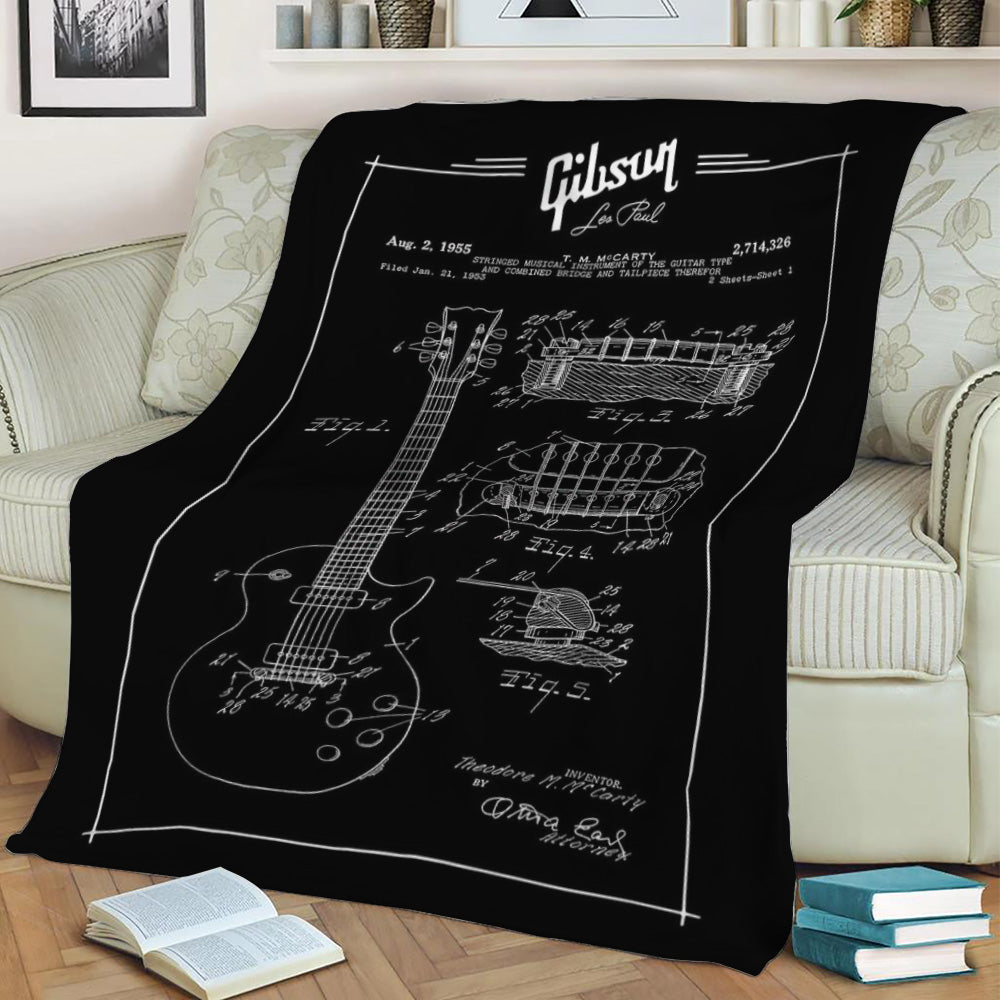 gibson les paul patent Fleece Throw Blanket