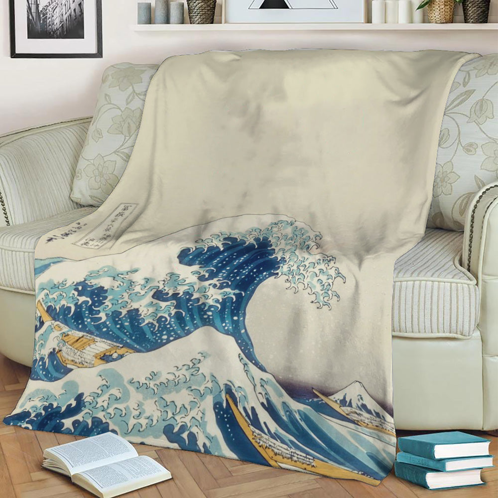 great wave Fleece Throw Blanket