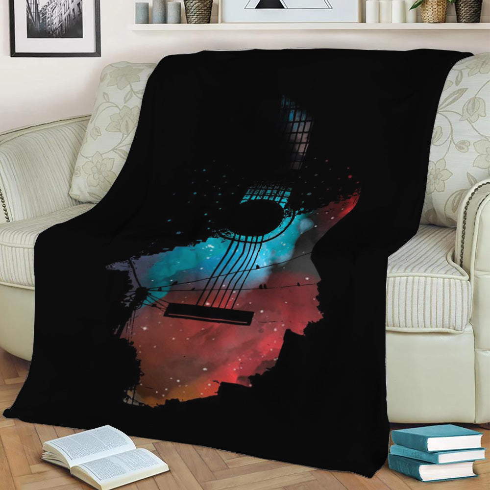 guitar vintage music Fleece Throw Blanket