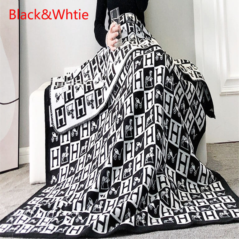 Wool h blanket black hermes blanket 952