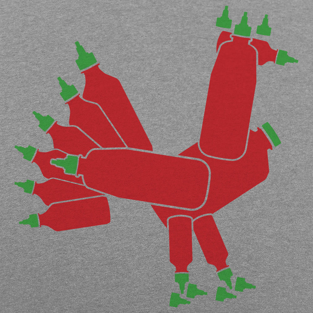Hot Sauce Rooster Made of Sriracha Bottles