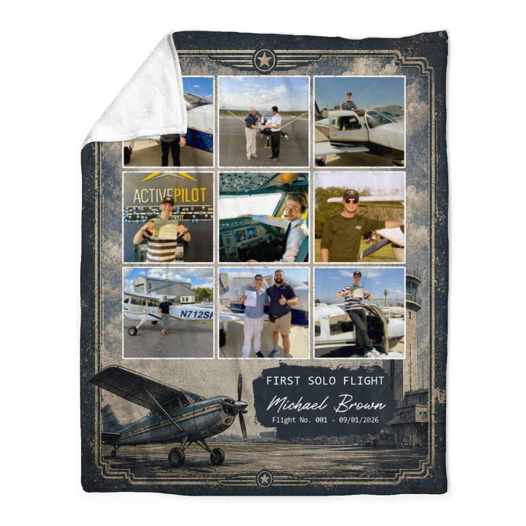 Personalized First Solo Flight Blanket, Custom Pilot Photo Blanket, Student Pilot Gift, First Solo Flight Keepsake, Aviation Gift, Flight Training Gift