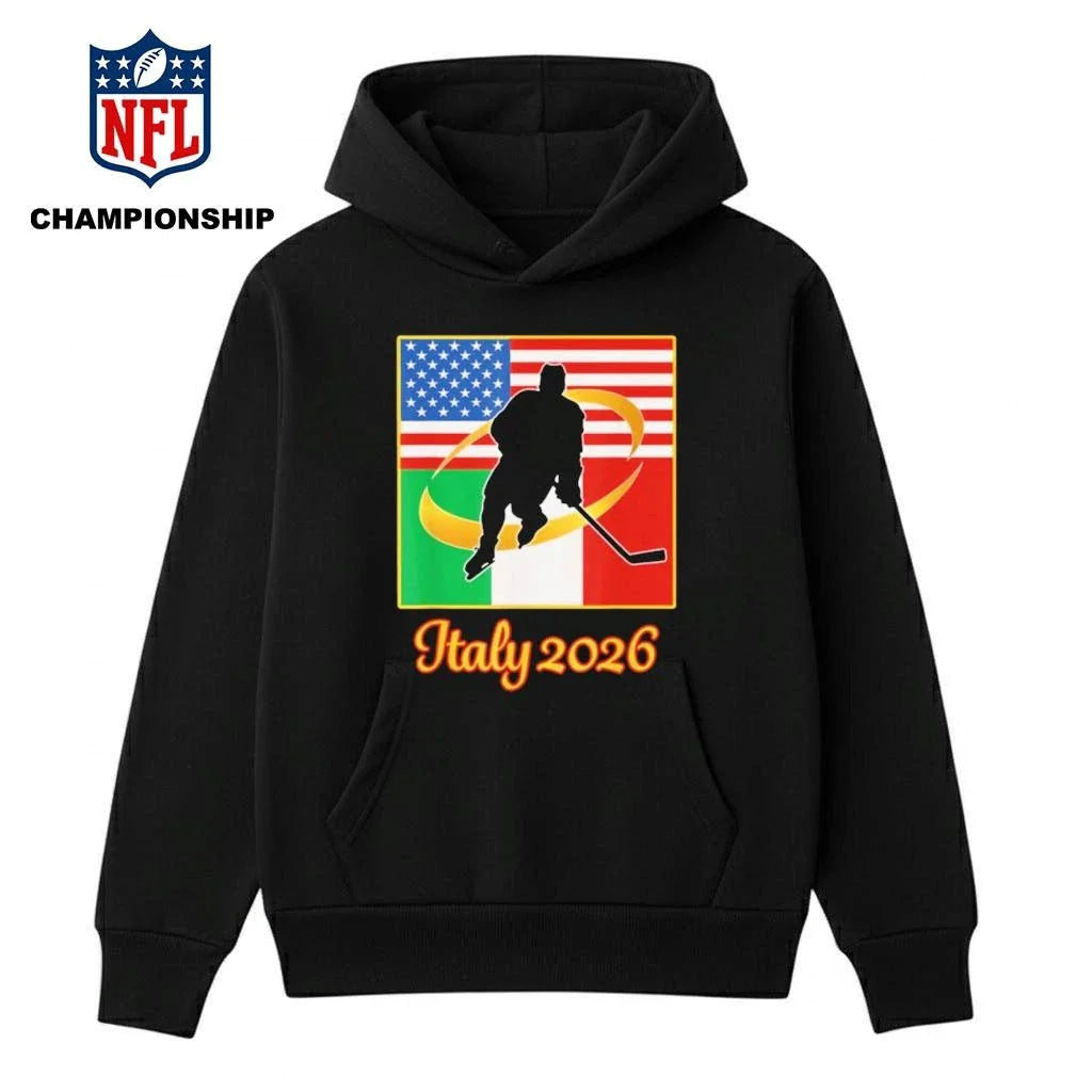 Italy 2026 Ice Hockey 2026 USA Italy Flags Winter Sports Shirt