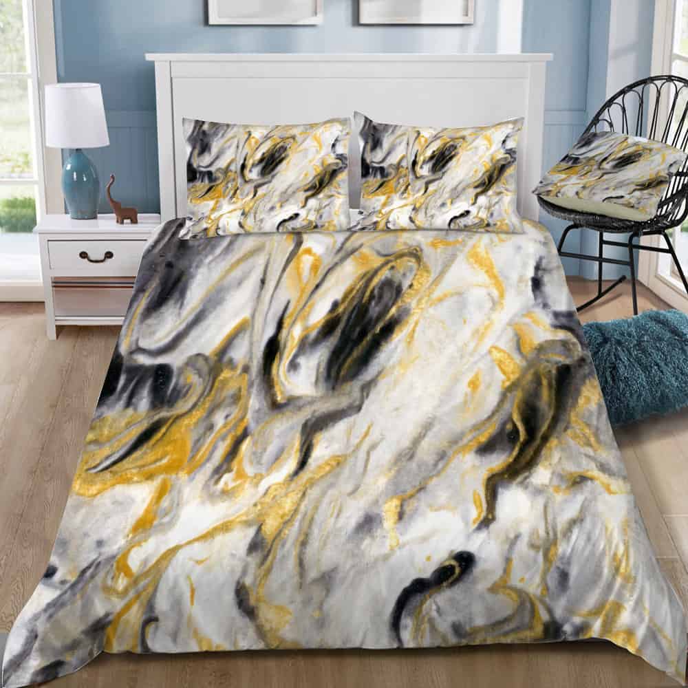 Black And Gold Marble Bedding Set (Duvet Cover & Pillow Shams)