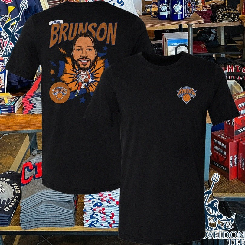 Jalen Brunson New York Knicks Caricature F&b Wht Men’s T-shirt