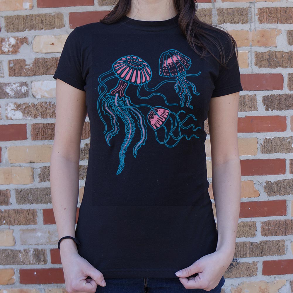 Jellyfish Trio Three Neon Pink and Blue Jellyfish with Flowing Tentacl