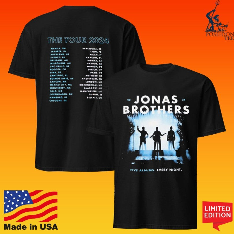 Jonas Brothers Five Albums Every Night The Tour 2024 T-shirt