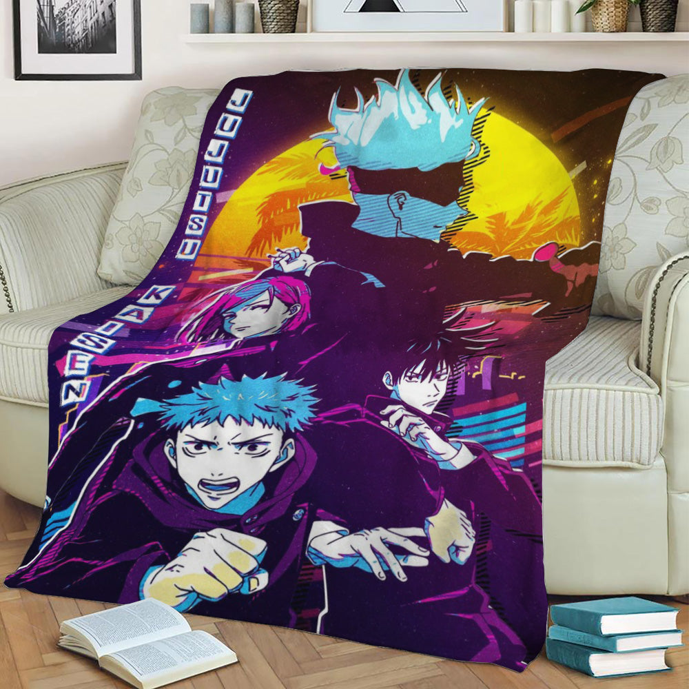 jujutsu retro Fleece Throw Blanket