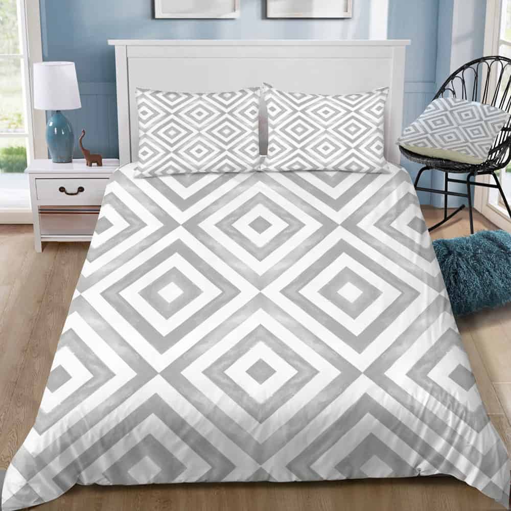 Watercolor Diamonds In Grey Bedding Set (Duvet Cover & Pillow Shams)