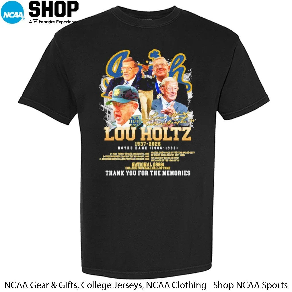 Lou Holtz 1937-2026 Notre Dame 1986-1996 Thank For The Memories Signature T-Shirt