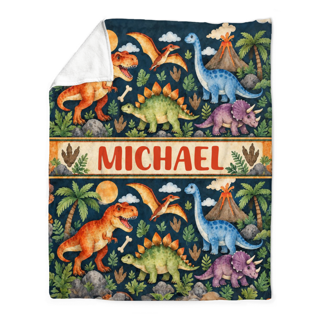 Personalized Dinosaur Blanket, Custom Dino Throw Blanket, Dinosaur Lover Gift, T Rex Triceratops Stegosaurus Blanket, Kids Gift