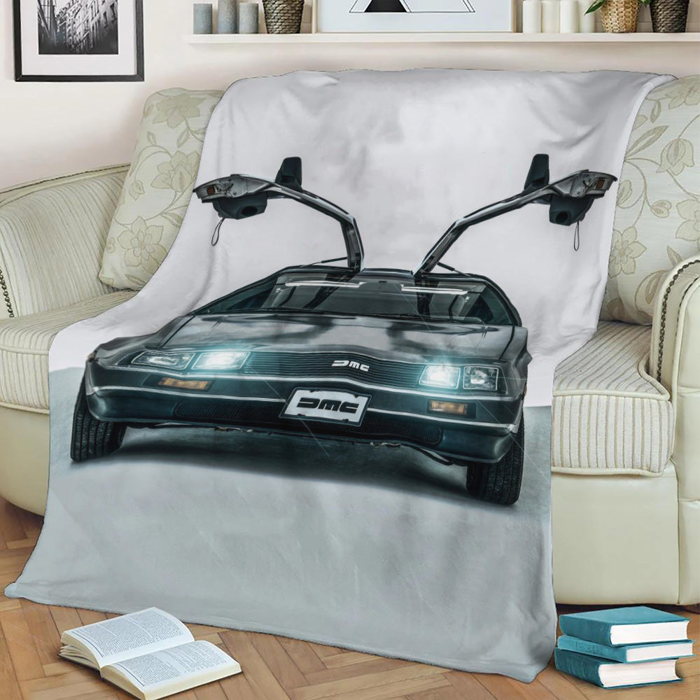 movie Delorean Car poster Fleece Throw Blanket
