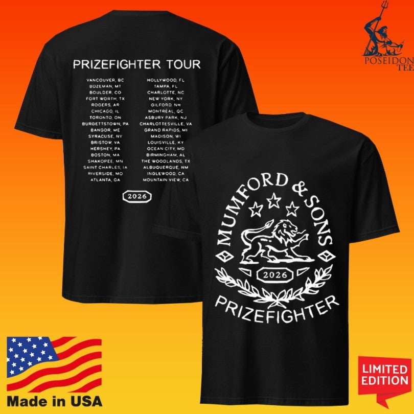 Mumford & Sons Black Prizefighter Stamp Print Tour T-shirt