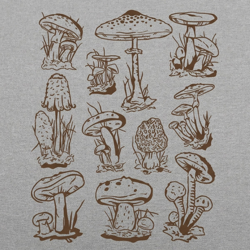 Mushrooms Vintage Botanical Illustration Grid