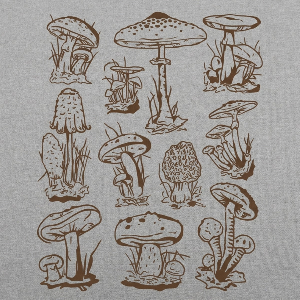 Mushrooms Vintage Botanical Illustration Grid