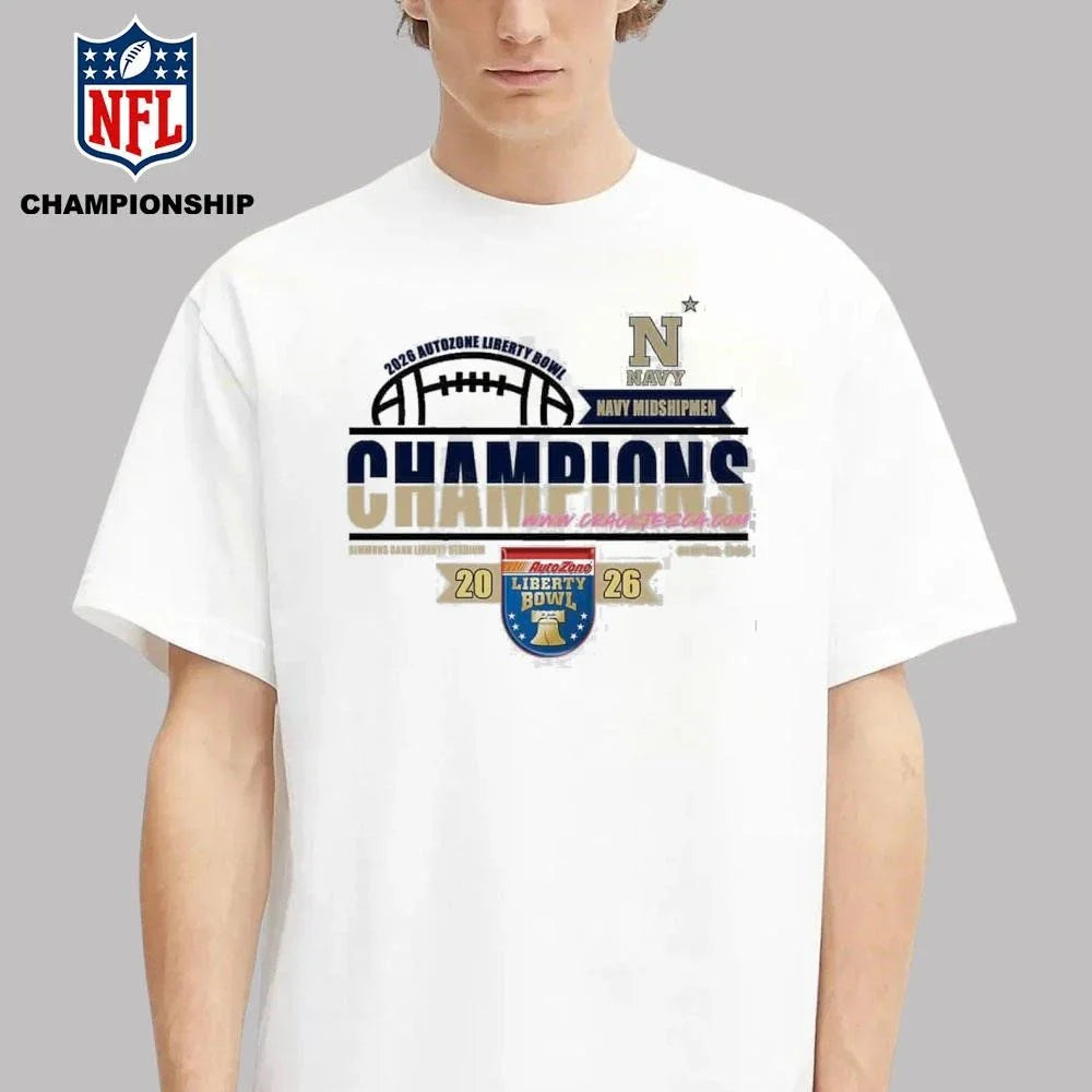 Navy Midshipmen 2026 AutoZone Liberty Bowl Champions Locker Room Bound Shirt