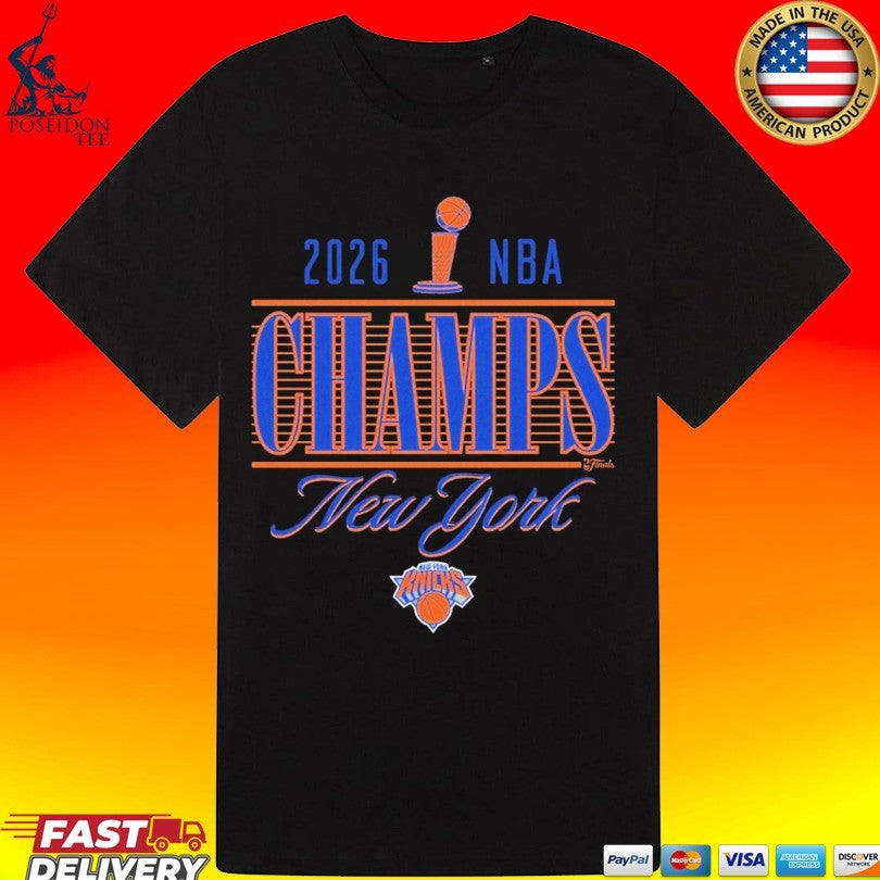 New York Knicks Sportiqe 2026 Nba Finals Champions Trophy Skyline T-shirt