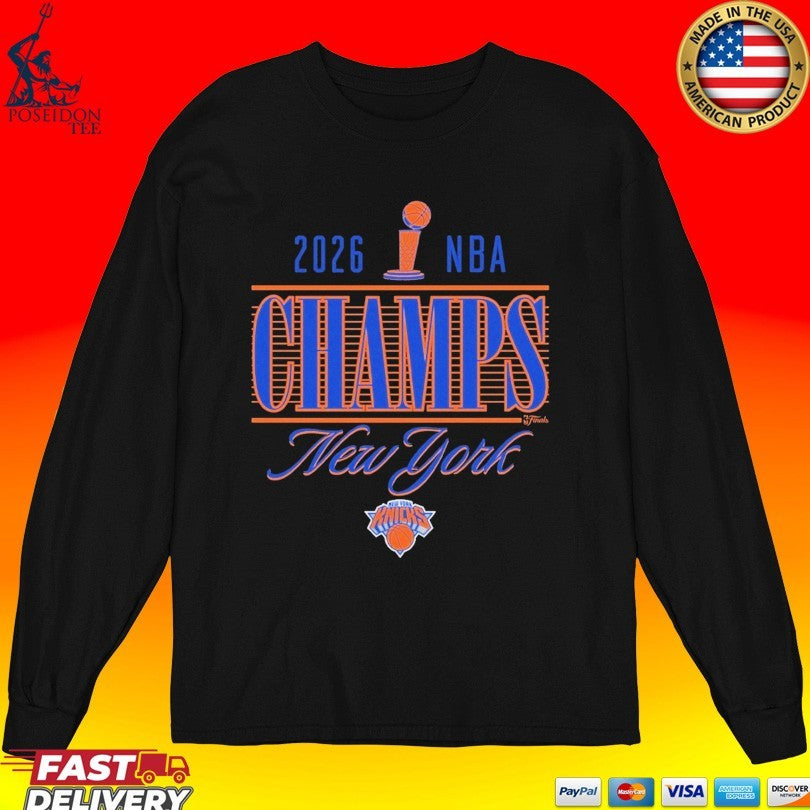 New York Knicks Sportiqe 2026 Nba Finals Champions Trophy Skyline T-shirt