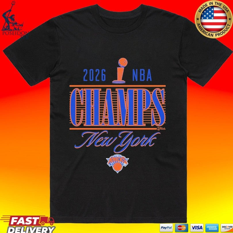 New York Knicks Sportiqe 2026 Nba Finals Champions Trophy Skyline T-shirt